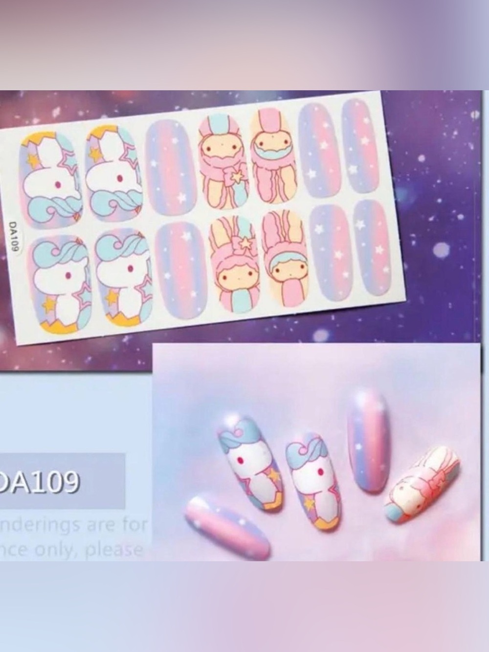 $2 Pastel Unicorn & Bunny Nail Sticker Wraps $2 WITH ANY $10 ORDER OR MORE
